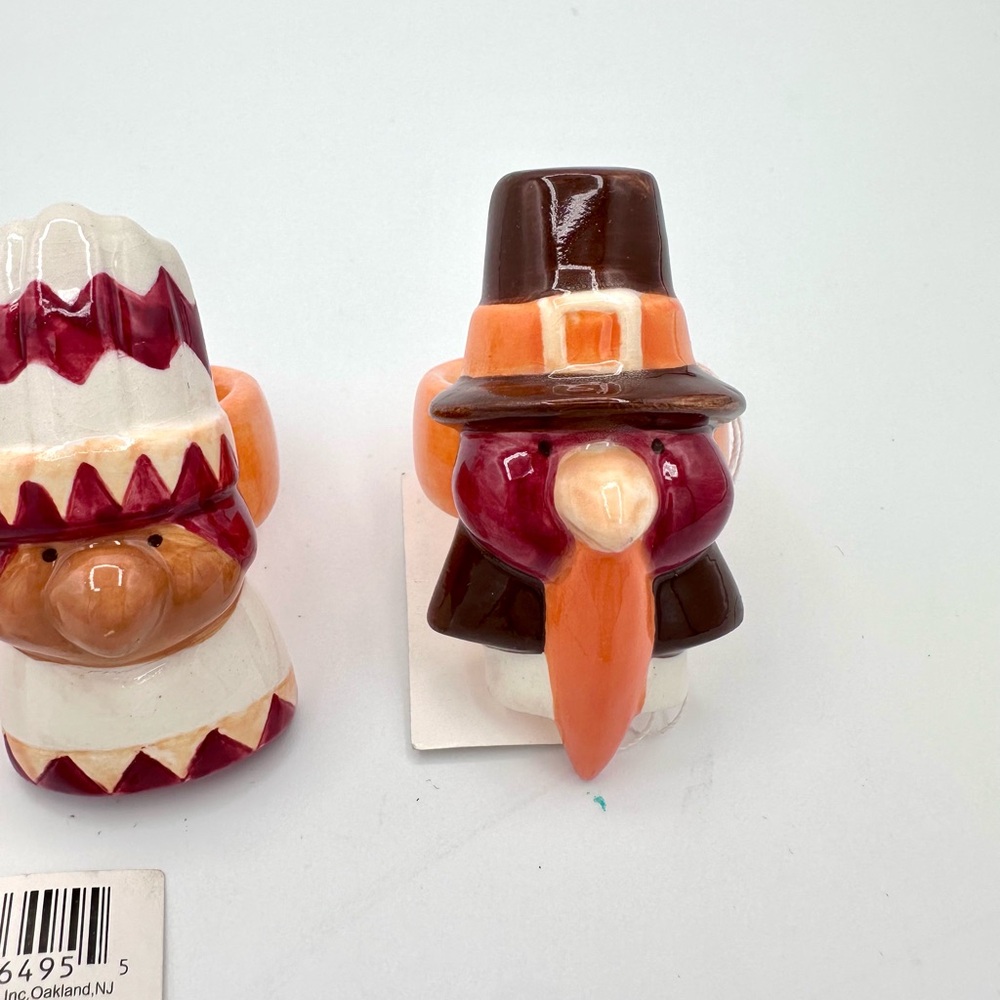 NEW Russ Thanksgiving Ceramic Napkin Rings - Pilgrim Native American Turkey - Picture 4 of 9
